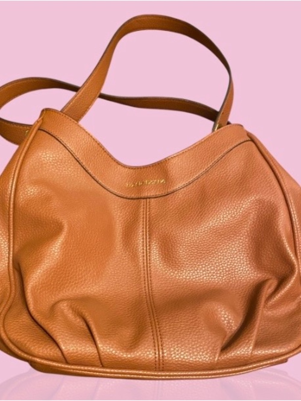 Liz Claiborne Cognac Pebbled Leather Shoulder Tote. measurements are 13 x 10. - Picture 4 of 9